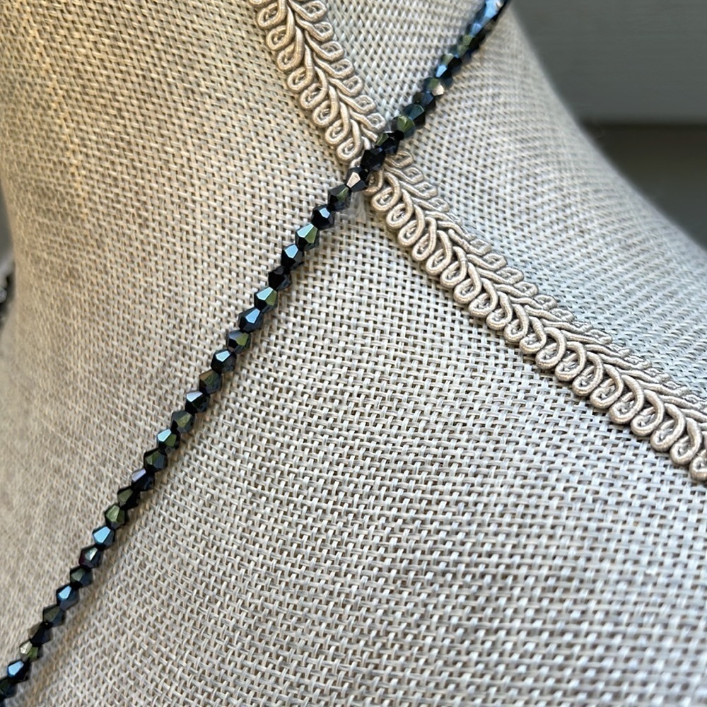 HANDMADE Swarovski Crystals Drop Necklace Charcoal with Silver 40 Inches Long - Picture 6 of 9